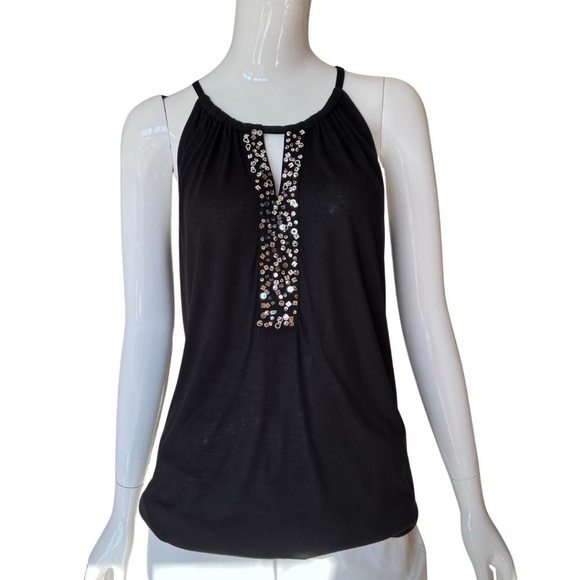 INC International Concepts Black Silver Sequin Trim Relaxed Fit Tank Top Size Sm - Picture 1 of 6